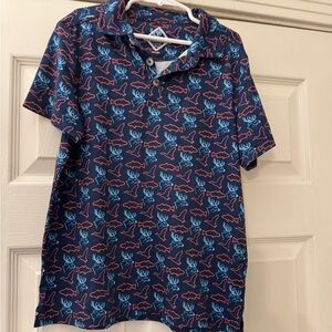 BURLEBO Navy and Coral Shark Print Shirt